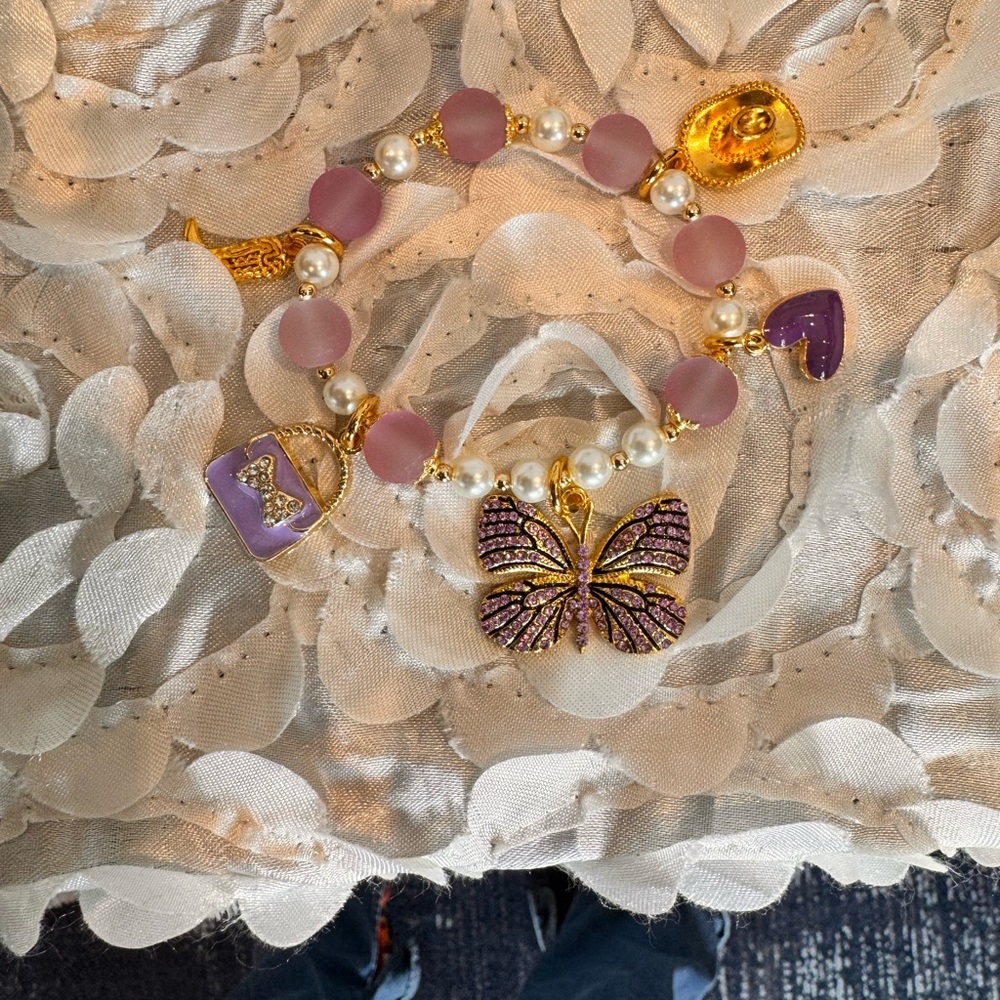 Gold and Purple Butterfly Charm Bracelet